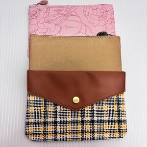 IPSY Set of 3 Pouches/Make up/Cosmetic Bags Gold, Pink, Brown